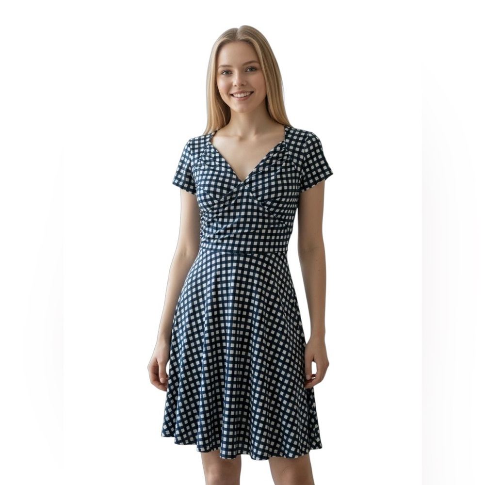 Maeve checkered, navy coastal core, business casual, preppy, festival dress
